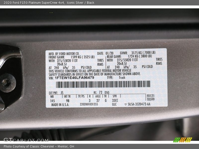 Iconic Silver / Black 2020 Ford F150 Platinum SuperCrew 4x4