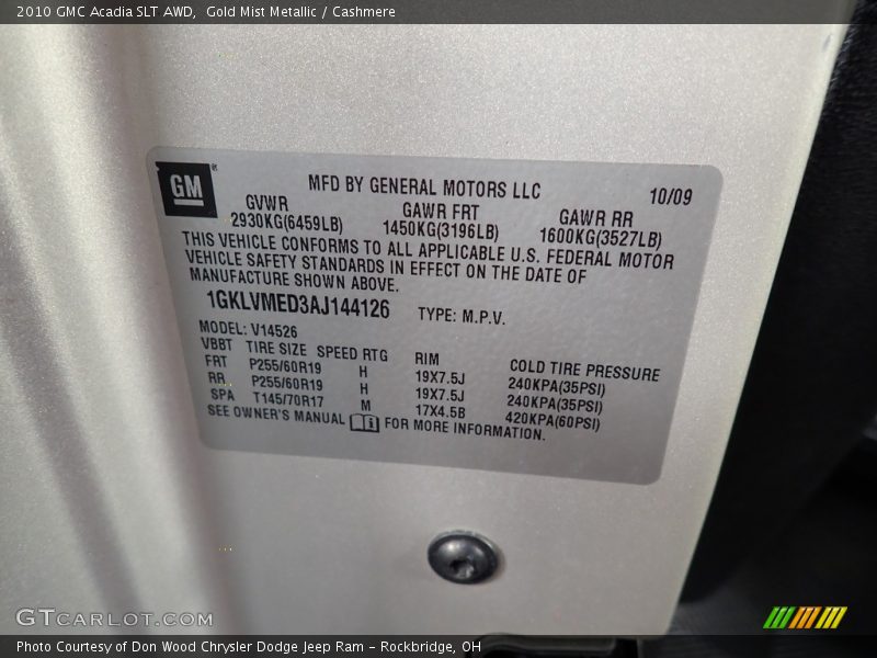 Gold Mist Metallic / Cashmere 2010 GMC Acadia SLT AWD