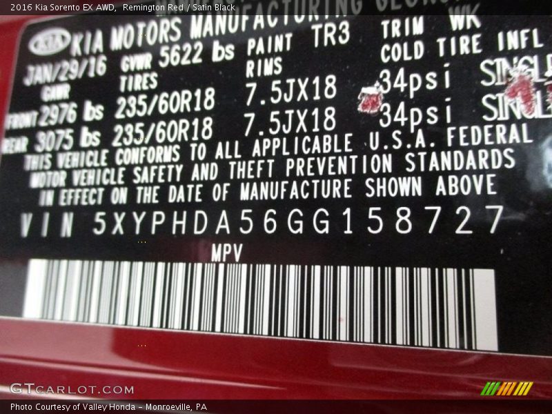 Remington Red / Satin Black 2016 Kia Sorento EX AWD
