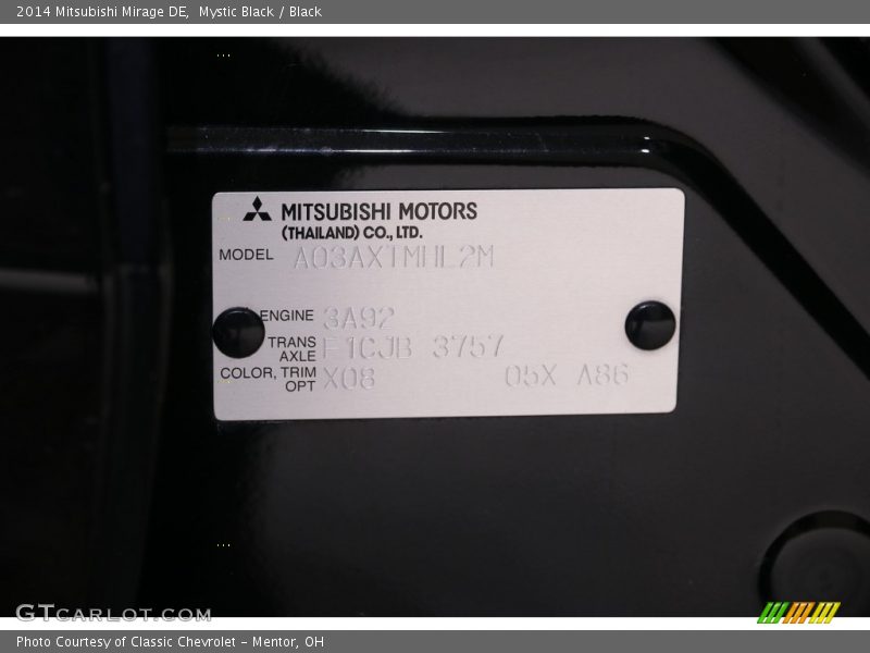 Mystic Black / Black 2014 Mitsubishi Mirage DE
