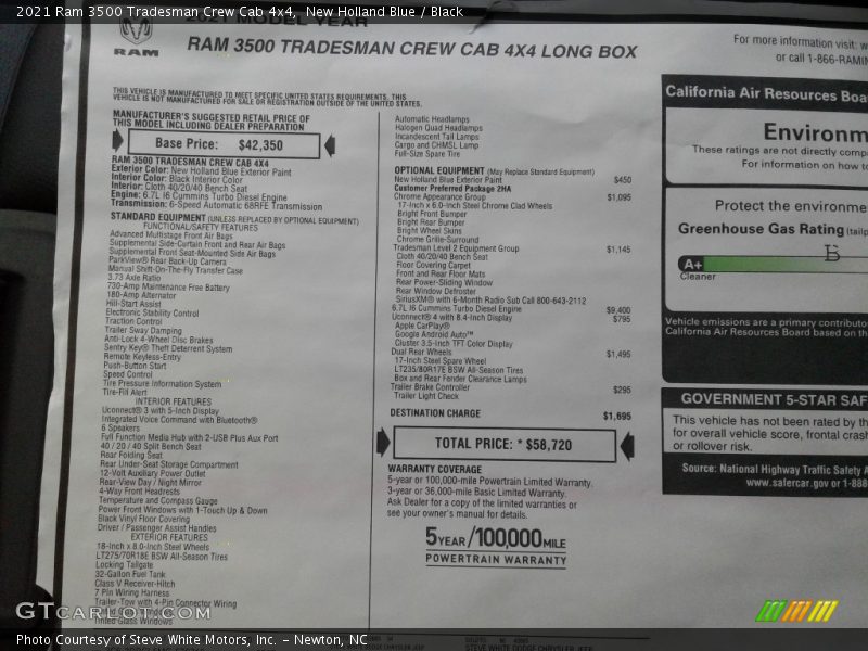 New Holland Blue / Black 2021 Ram 3500 Tradesman Crew Cab 4x4