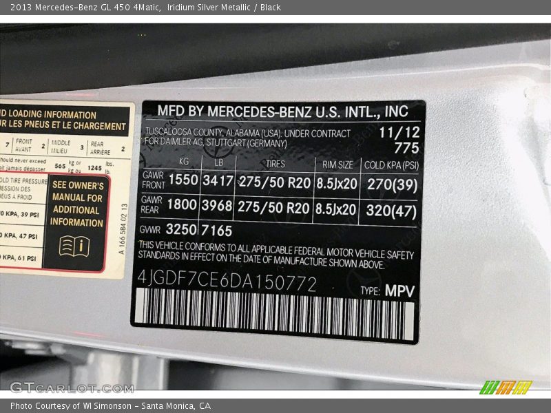2013 GL 450 4Matic Iridium Silver Metallic Color Code 775