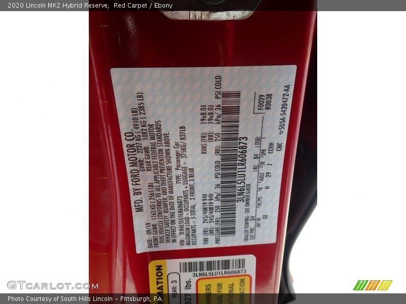 2020 MKZ Hybrid Reserve Red Carpet Color Code D4
