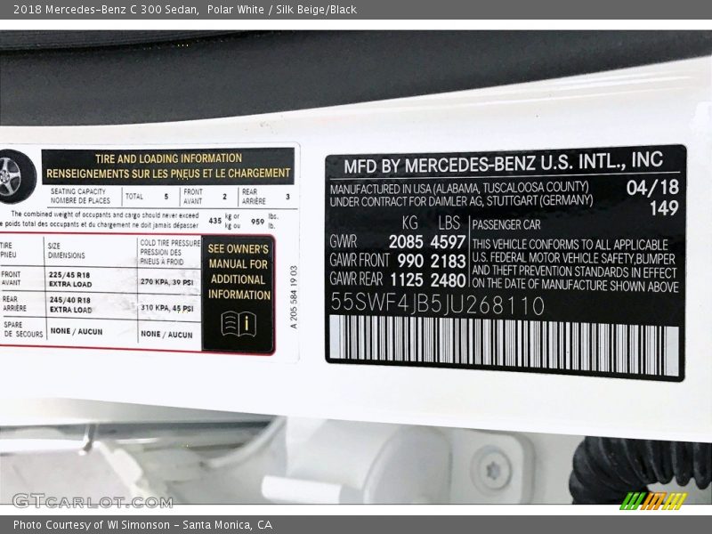 Polar White / Silk Beige/Black 2018 Mercedes-Benz C 300 Sedan