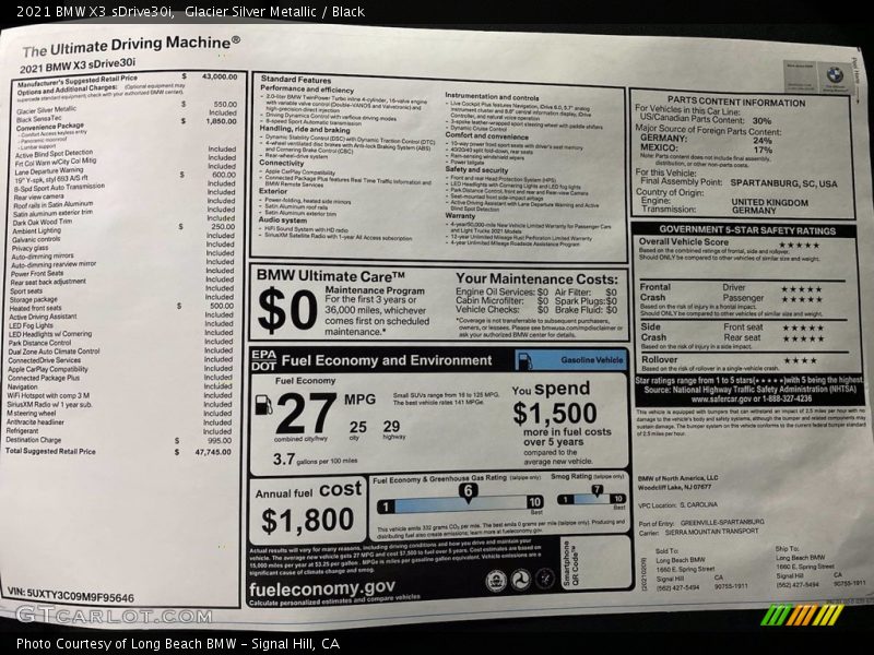 Glacier Silver Metallic / Black 2021 BMW X3 sDrive30i