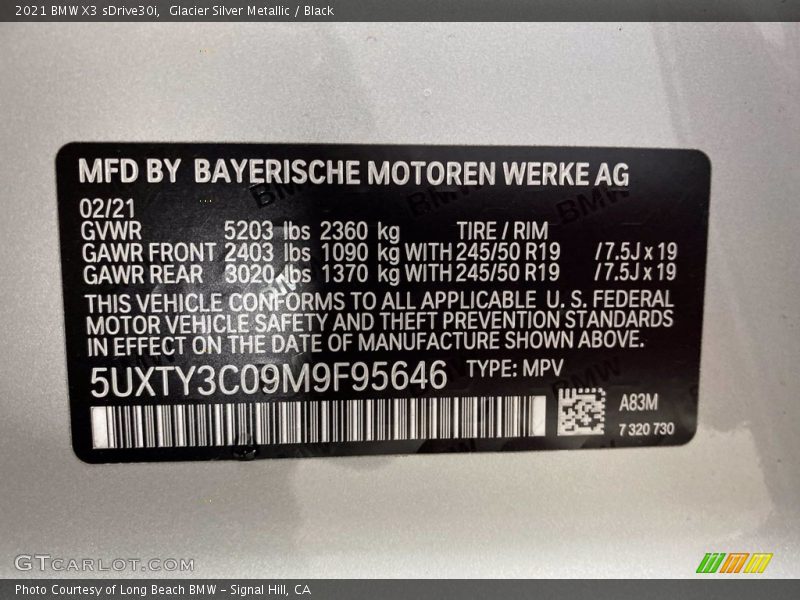 Glacier Silver Metallic / Black 2021 BMW X3 sDrive30i