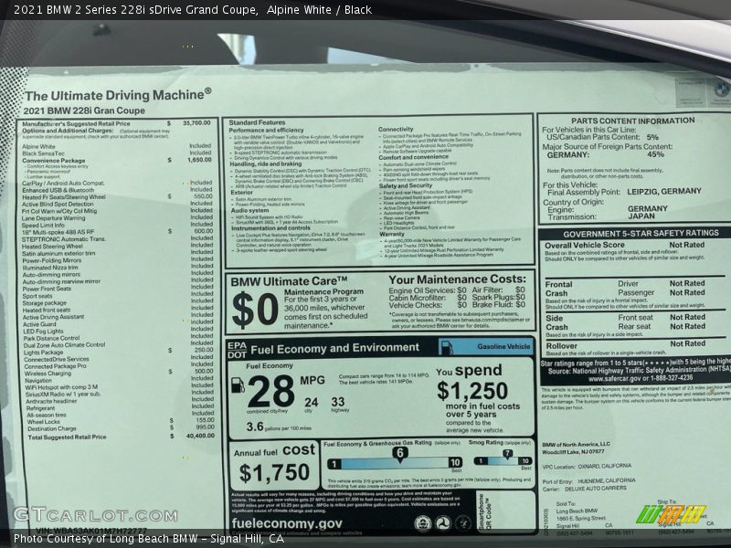 Alpine White / Black 2021 BMW 2 Series 228i sDrive Grand Coupe