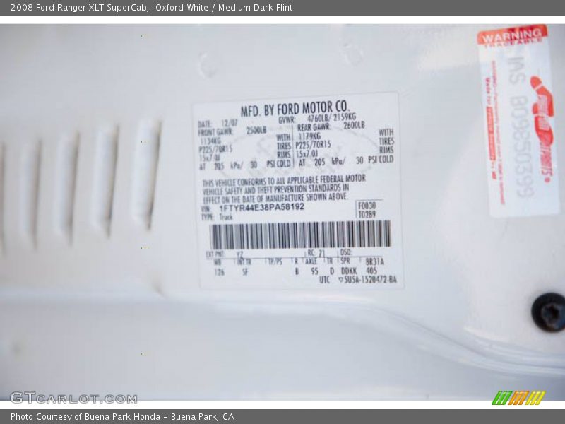2008 Ranger XLT SuperCab Oxford White Color Code YZ