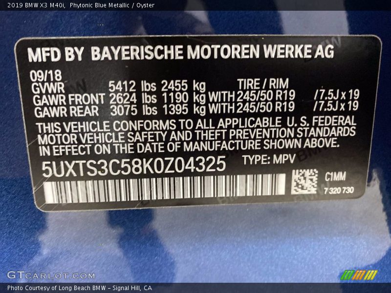 Phytonic Blue Metallic / Oyster 2019 BMW X3 M40i
