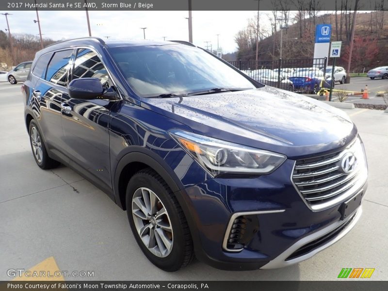 Storm Blue / Beige 2017 Hyundai Santa Fe SE AWD