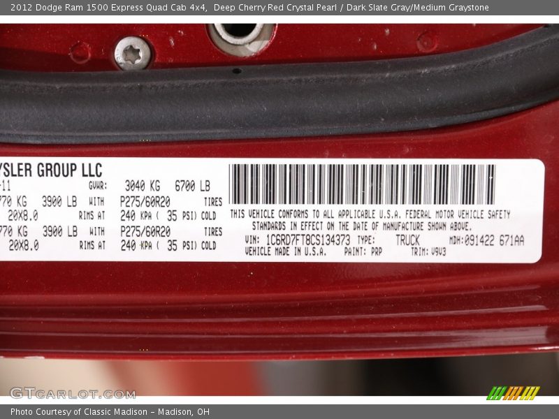 Deep Cherry Red Crystal Pearl / Dark Slate Gray/Medium Graystone 2012 Dodge Ram 1500 Express Quad Cab 4x4