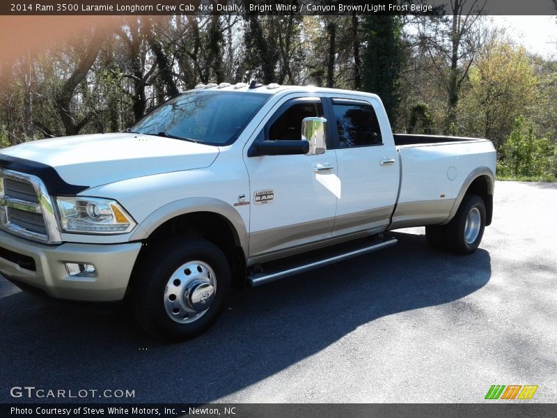 Bright White / Canyon Brown/Light Frost Beige 2014 Ram 3500 Laramie Longhorn Crew Cab 4x4 Dually