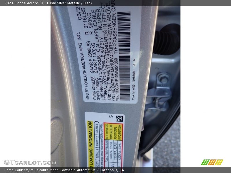 Lunar Silver Metallic / Black 2021 Honda Accord LX