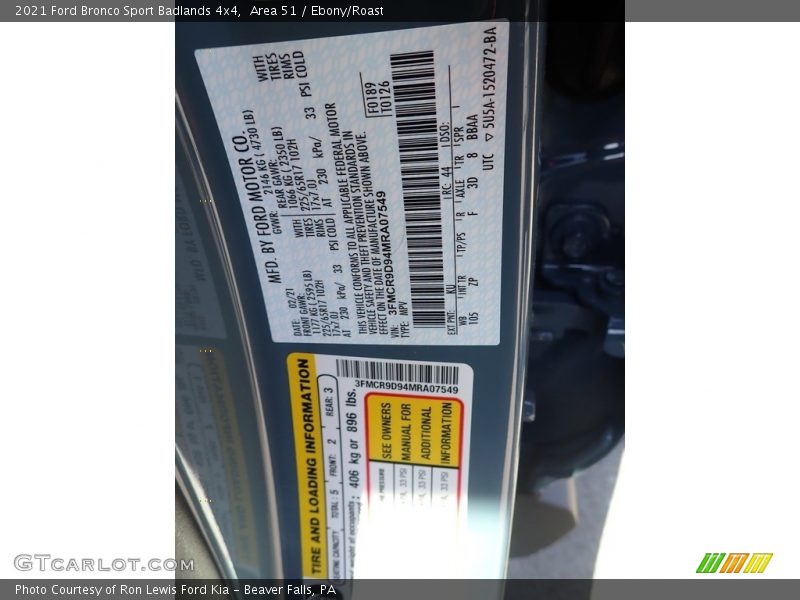 2021 Bronco Sport Badlands 4x4 Area 51 Color Code KU