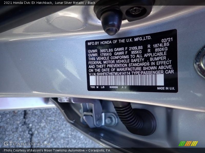 Lunar Silver Metallic / Black 2021 Honda Civic EX Hatchback