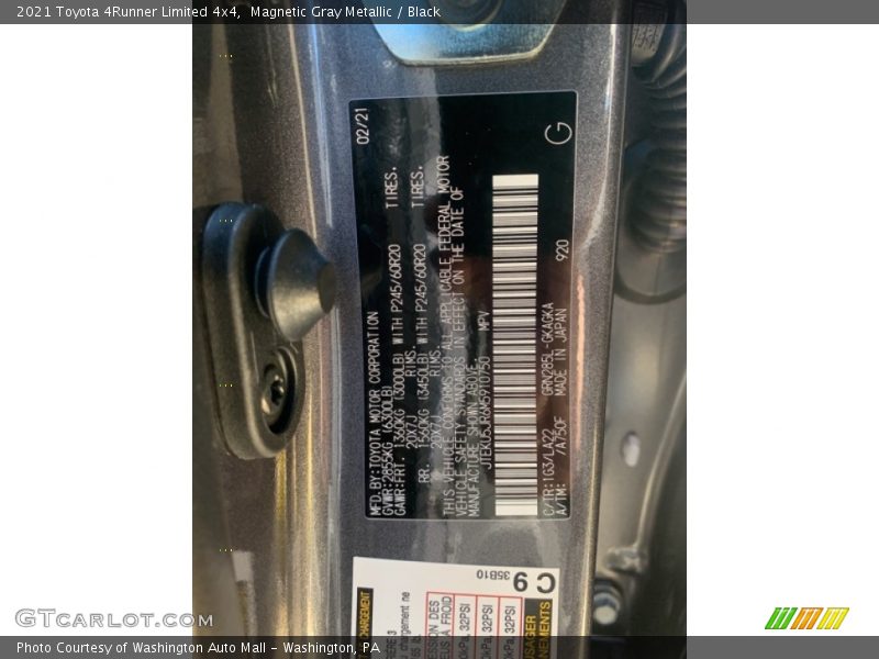 Magnetic Gray Metallic / Black 2021 Toyota 4Runner Limited 4x4