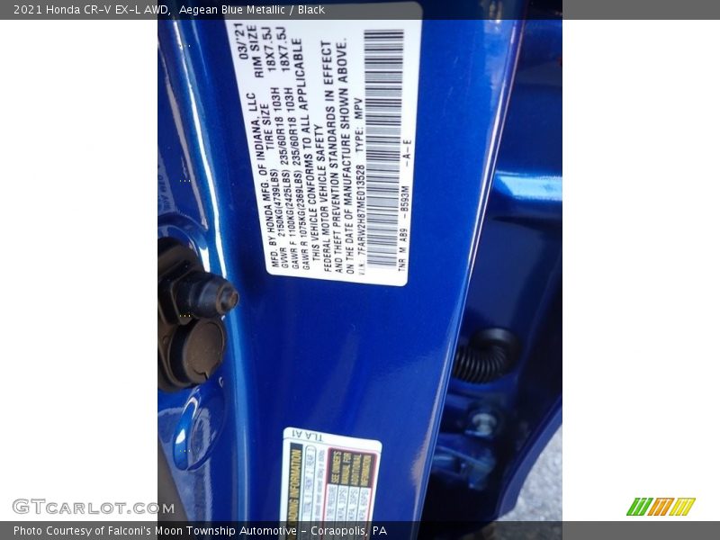 Aegean Blue Metallic / Black 2021 Honda CR-V EX-L AWD