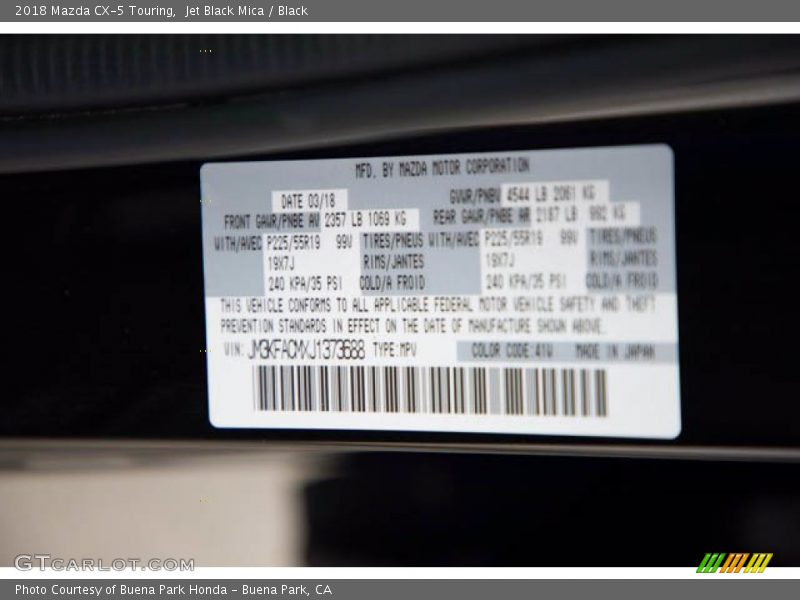 Jet Black Mica / Black 2018 Mazda CX-5 Touring