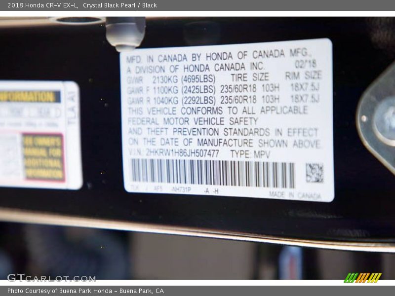 Crystal Black Pearl / Black 2018 Honda CR-V EX-L