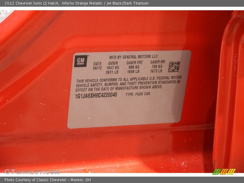 Inferno Orange Metallic / Jet Black/Dark Titanium 2012 Chevrolet Sonic LS Hatch