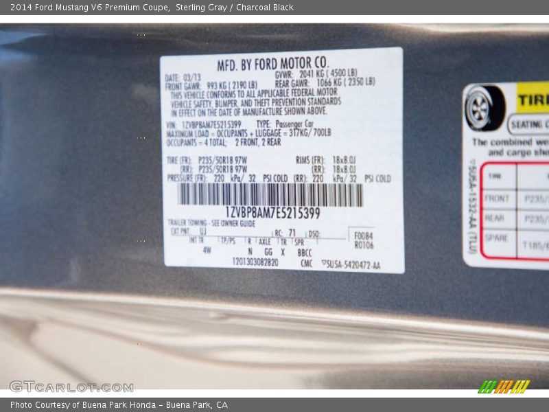 Sterling Gray / Charcoal Black 2014 Ford Mustang V6 Premium Coupe
