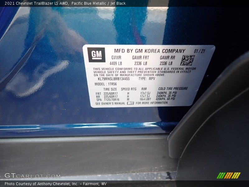 Pacific Blue Metallic / Jet Black 2021 Chevrolet TrailBlazer LS AWD