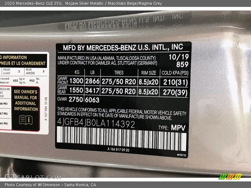Mojave Silver Metallic / Macchiato Beige/Magma Grey 2020 Mercedes-Benz GLE 350
