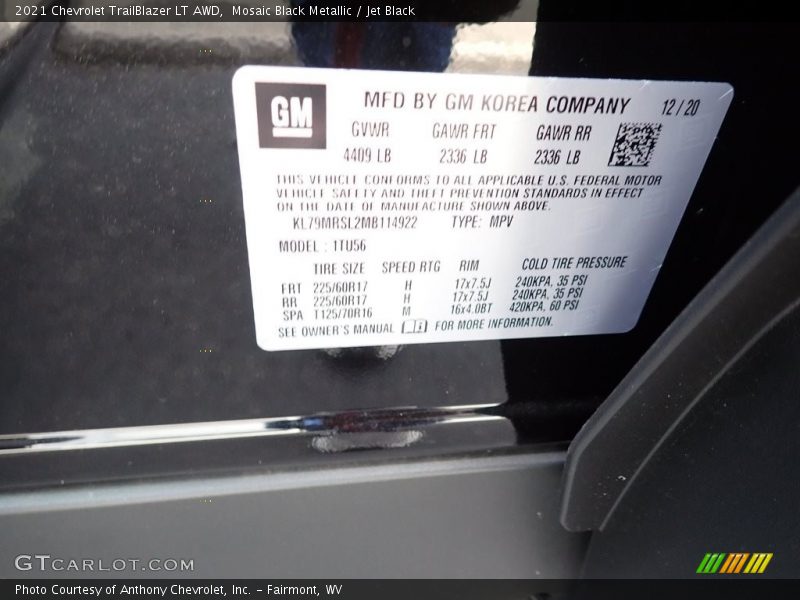 Mosaic Black Metallic / Jet Black 2021 Chevrolet TrailBlazer LT AWD