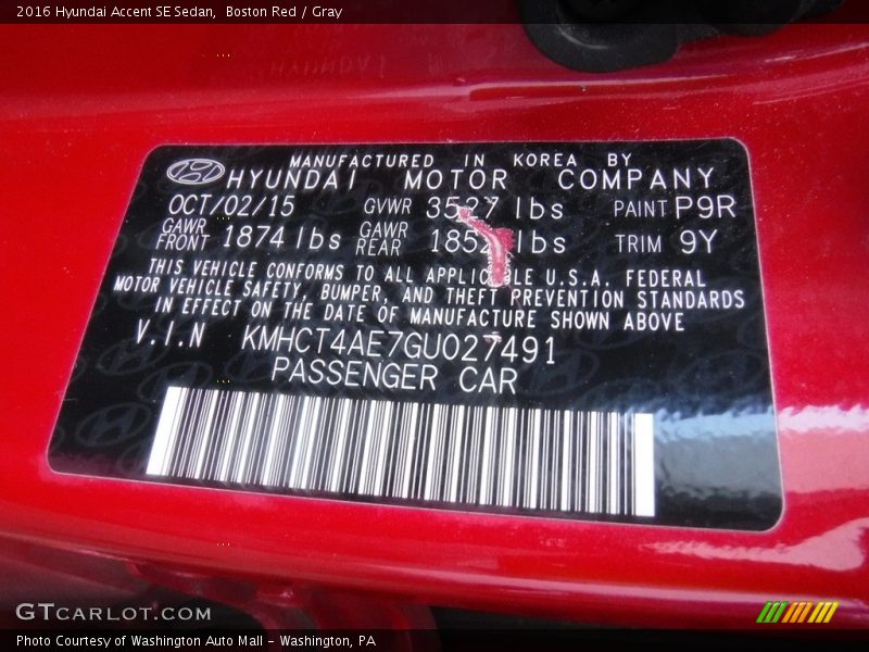 Boston Red / Gray 2016 Hyundai Accent SE Sedan