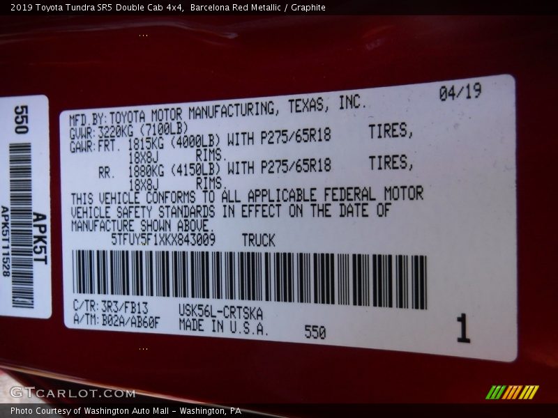 Barcelona Red Metallic / Graphite 2019 Toyota Tundra SR5 Double Cab 4x4