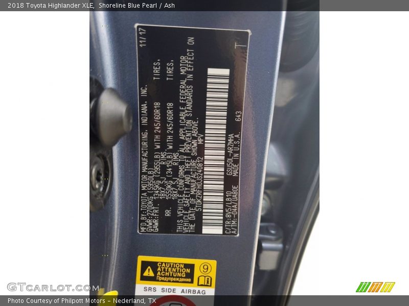 Shoreline Blue Pearl / Ash 2018 Toyota Highlander XLE