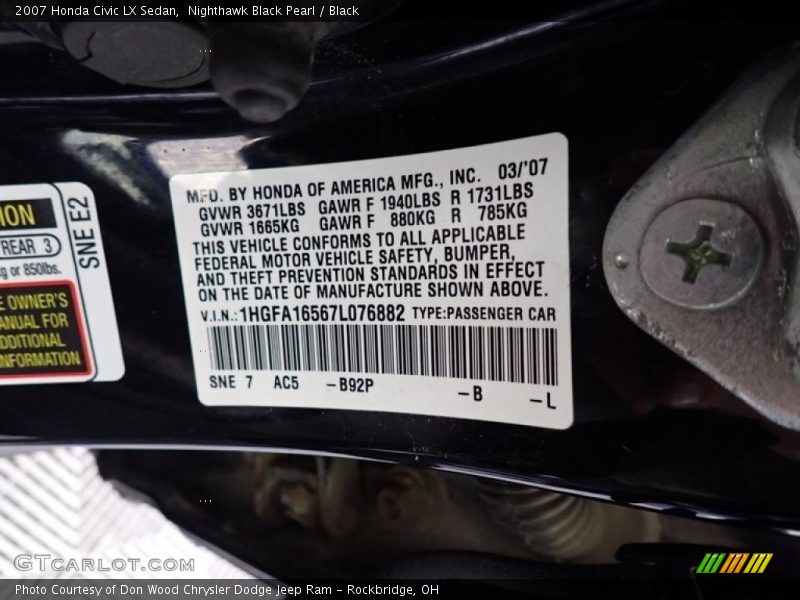 Nighthawk Black Pearl / Black 2007 Honda Civic LX Sedan