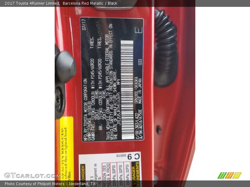 Barcelona Red Metallic / Black 2017 Toyota 4Runner Limited