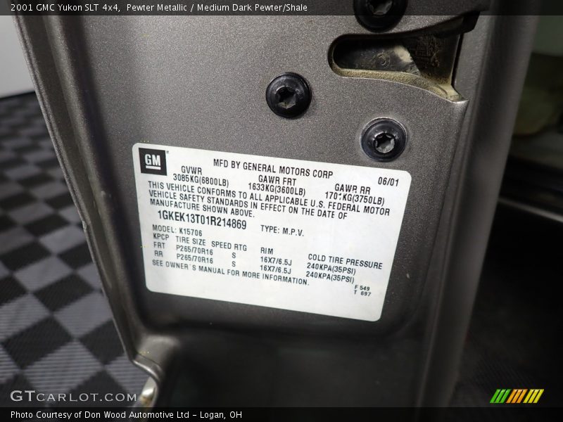 Pewter Metallic / Medium Dark Pewter/Shale 2001 GMC Yukon SLT 4x4