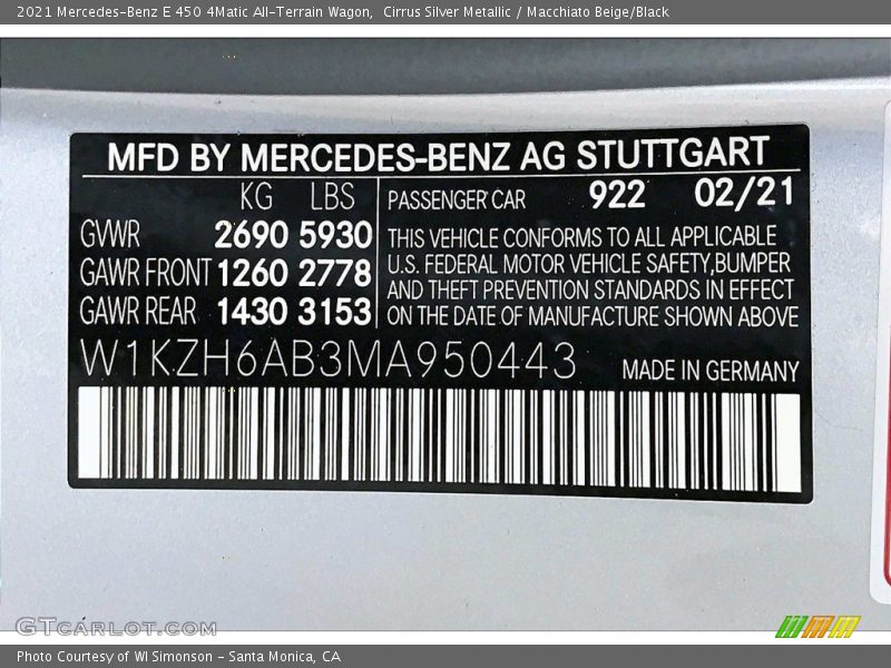 Cirrus Silver Metallic / Macchiato Beige/Black 2021 Mercedes-Benz E 450 4Matic All-Terrain Wagon
