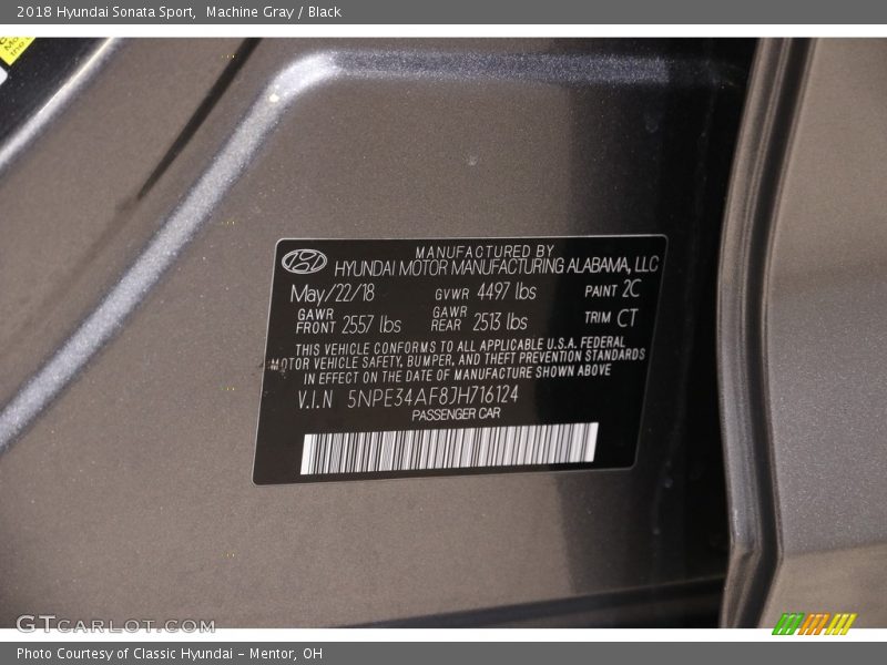 Machine Gray / Black 2018 Hyundai Sonata Sport