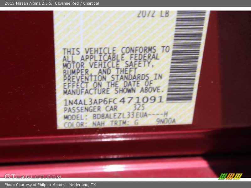 Cayenne Red / Charcoal 2015 Nissan Altima 2.5 S