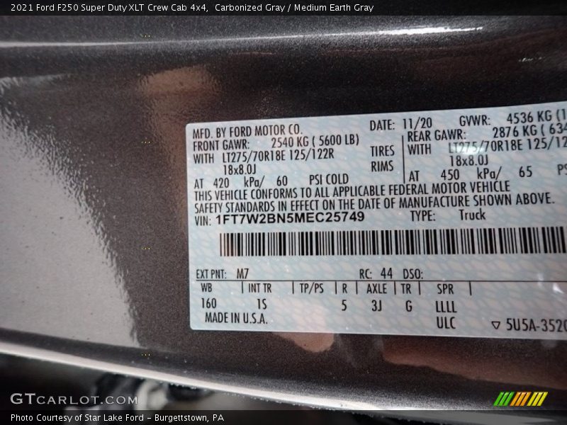 2021 F250 Super Duty XLT Crew Cab 4x4 Carbonized Gray Color Code M7