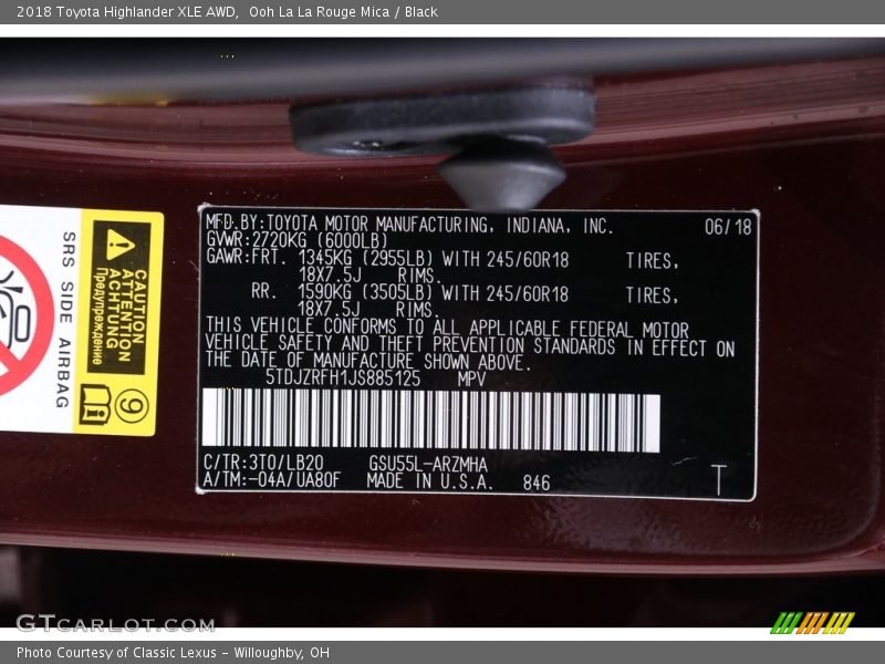 Ooh La La Rouge Mica / Black 2018 Toyota Highlander XLE AWD