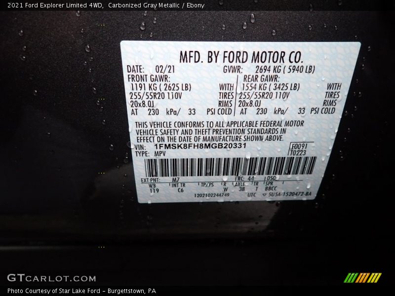 Carbonized Gray Metallic / Ebony 2021 Ford Explorer Limited 4WD