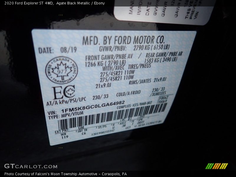 Agate Black Metallic / Ebony 2020 Ford Explorer ST 4WD