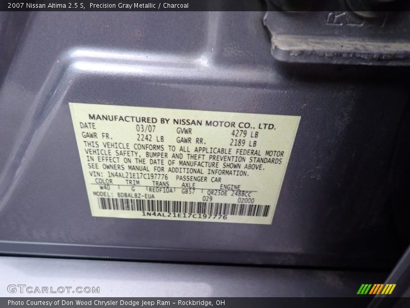 Precision Gray Metallic / Charcoal 2007 Nissan Altima 2.5 S