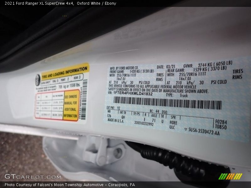 2021 Ranger XL SuperCrew 4x4 Oxford White Color Code YZ