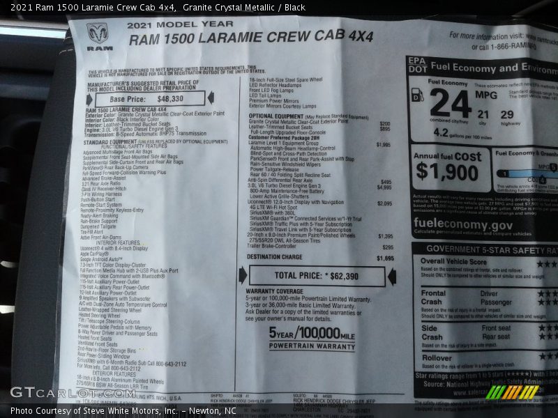  2021 1500 Laramie Crew Cab 4x4 Window Sticker