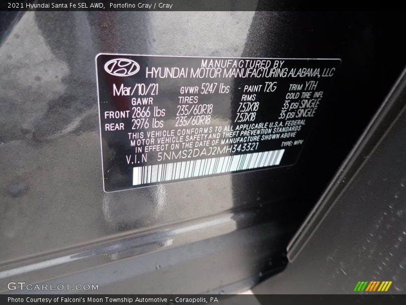 Portofino Gray / Gray 2021 Hyundai Santa Fe SEL AWD