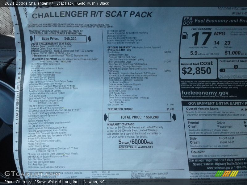  2021 Challenger R/T Scat Pack Window Sticker