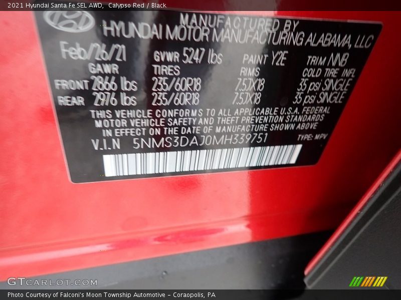 2021 Santa Fe SEL AWD Calypso Red Color Code Y2E