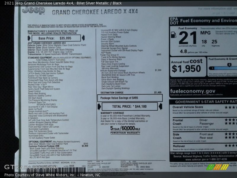 Billet Silver Metallic / Black 2021 Jeep Grand Cherokee Laredo 4x4