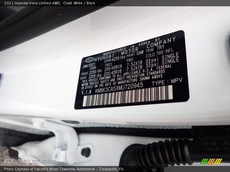 Chalk White / Black 2021 Hyundai Kona Limited AWD