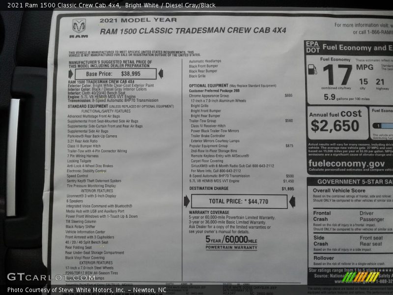Bright White / Diesel Gray/Black 2021 Ram 1500 Classic Crew Cab 4x4